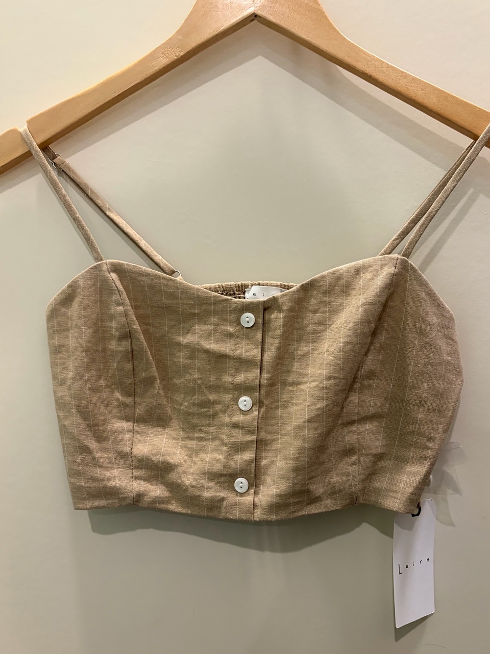 Leith faux button beige crop top
